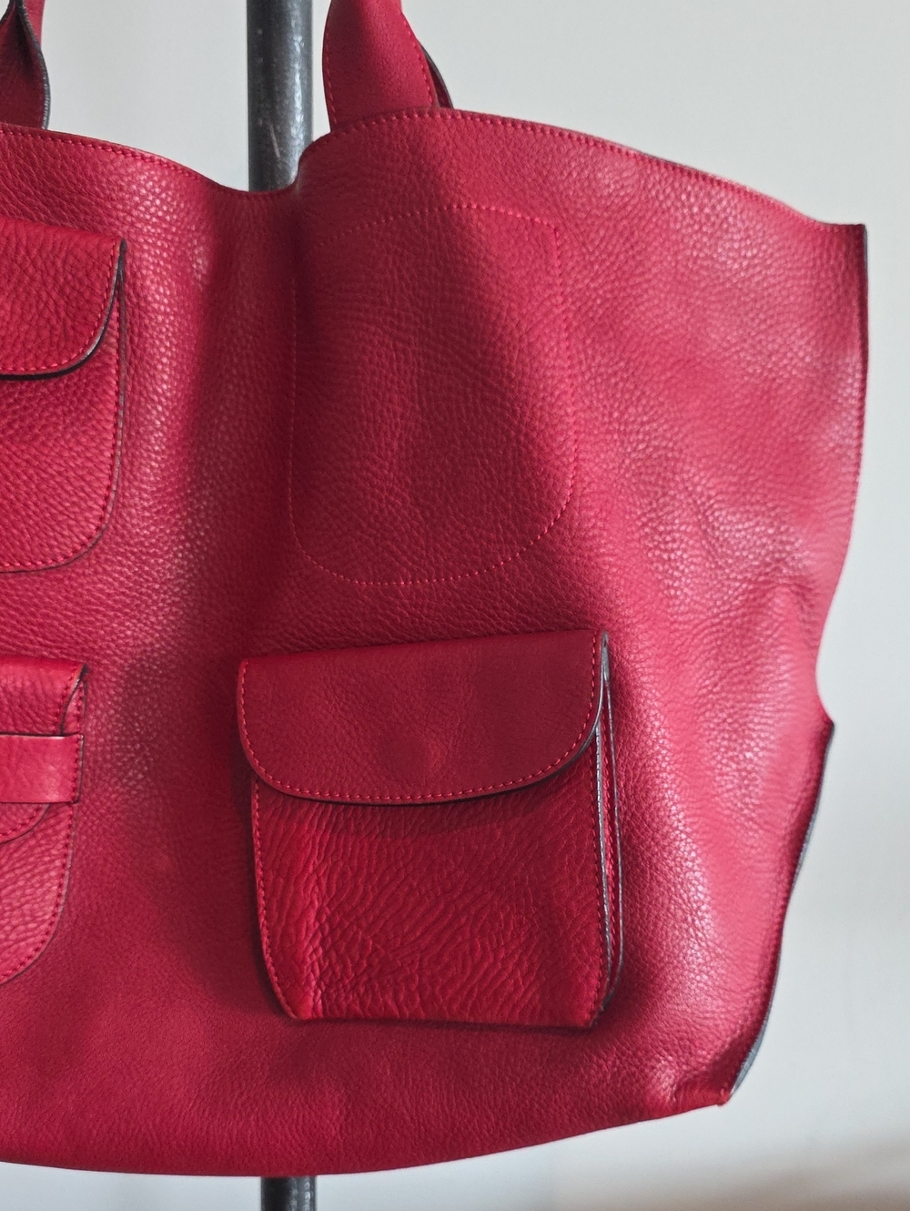 Marni Red Leather Tote Bag with Front Pockets - Picture 3 of 15